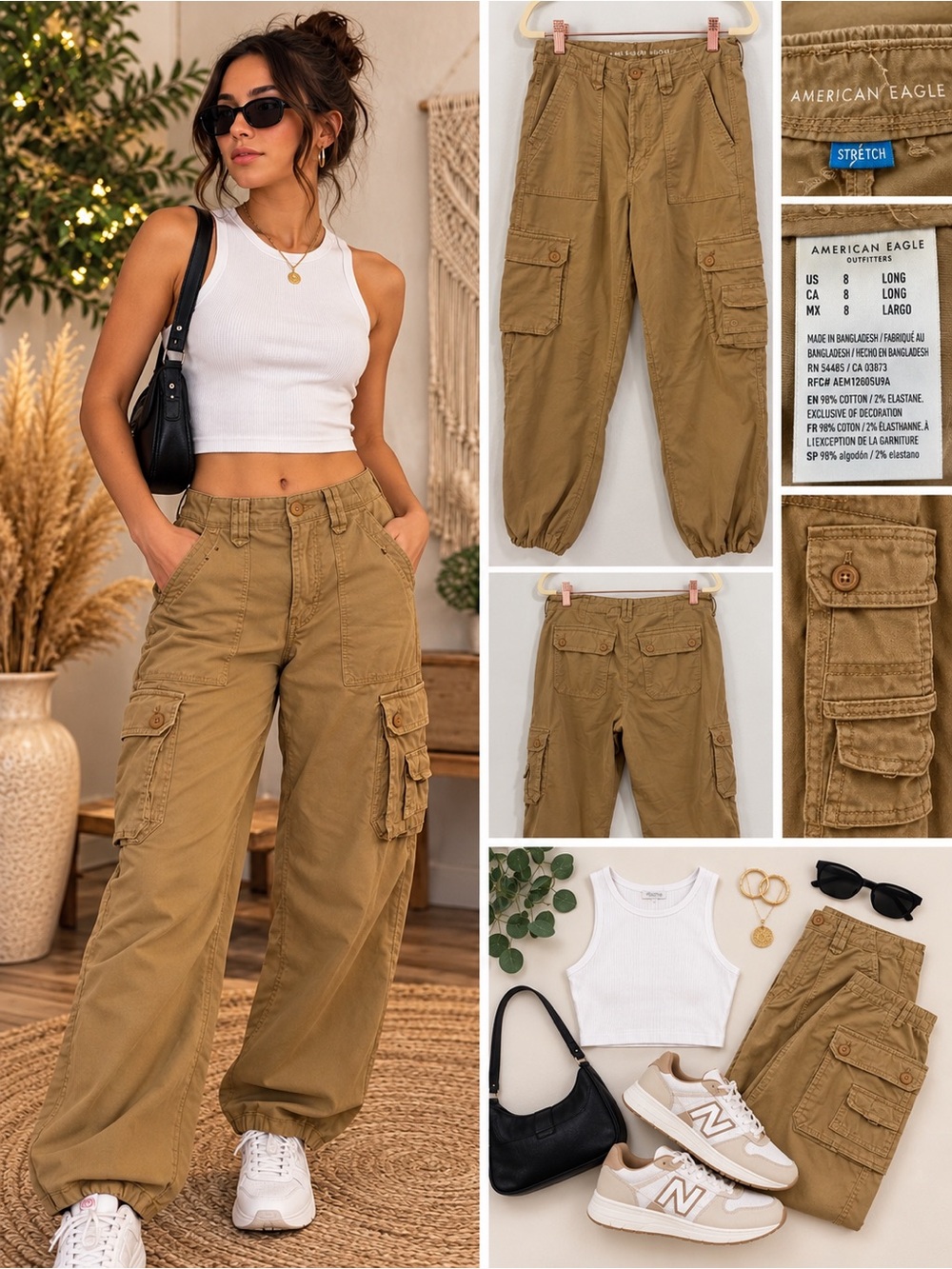 American Eagle Outfitters Tan Cargo Jogger Pants - Women's Utility Style